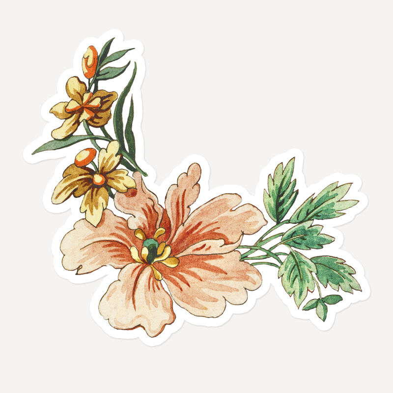 复古粉色花朵贴纸白色边框