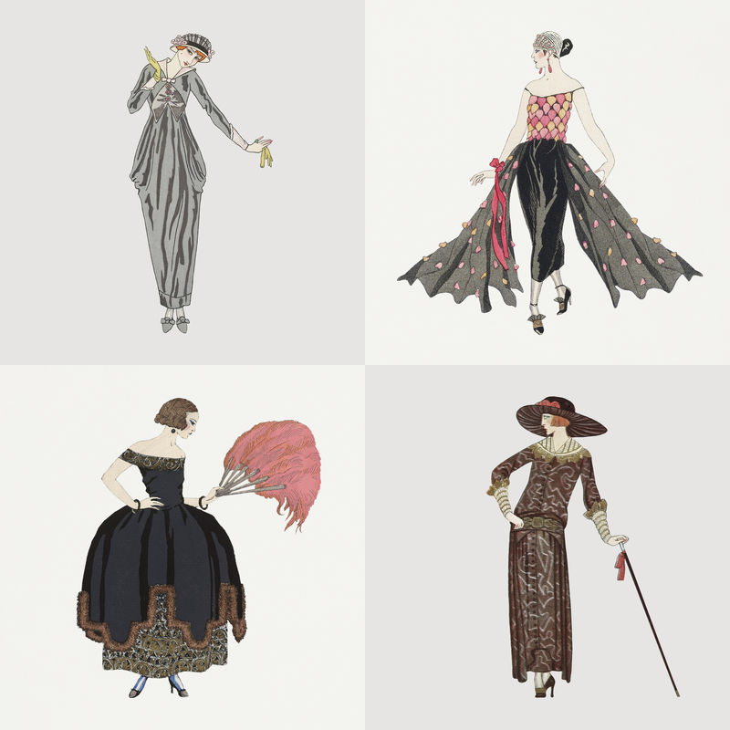 1920年代女性\u0026#39；s时尚psd套装由乔治·巴比尔的艺术作品混合而成