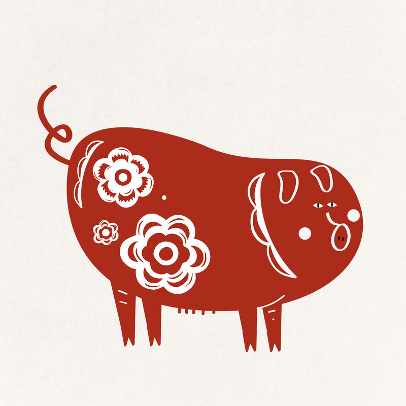 中国猪可爱的十二生肖动物插图