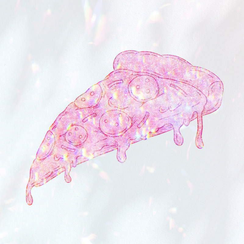 粉色全息香肠披萨贴纸覆盖设计资源