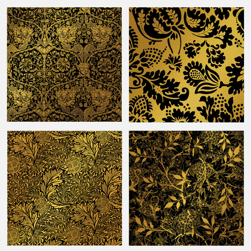 复古花卉图案矢量集从威廉莫里斯的艺术品混音