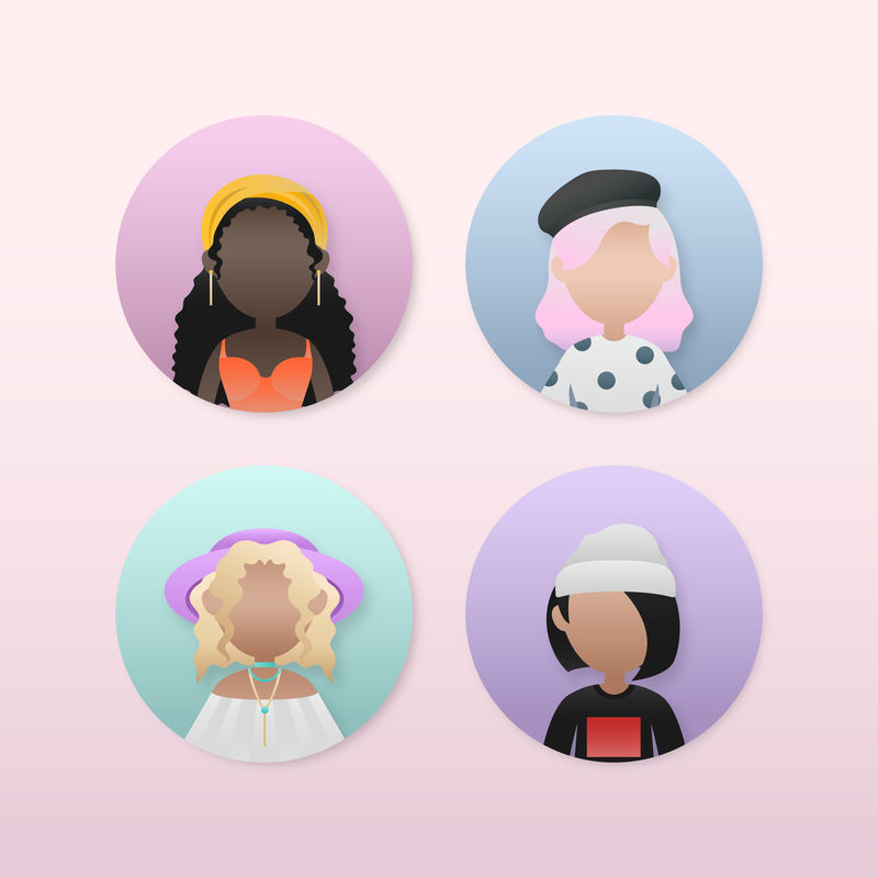 一套多样化的女性化身人物插图