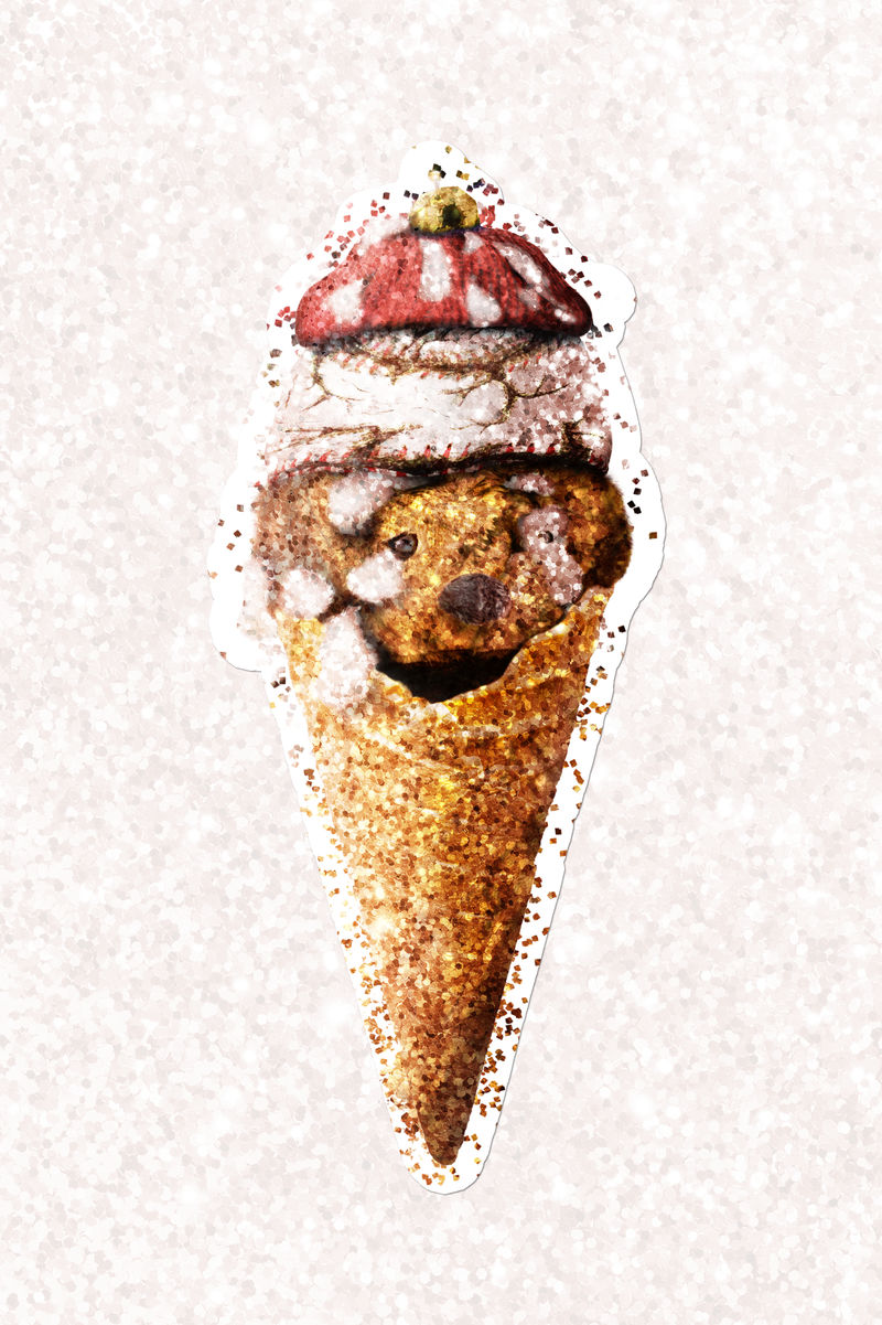 旧的垃圾玩具在一个冰淇淋筒贴纸设计元素