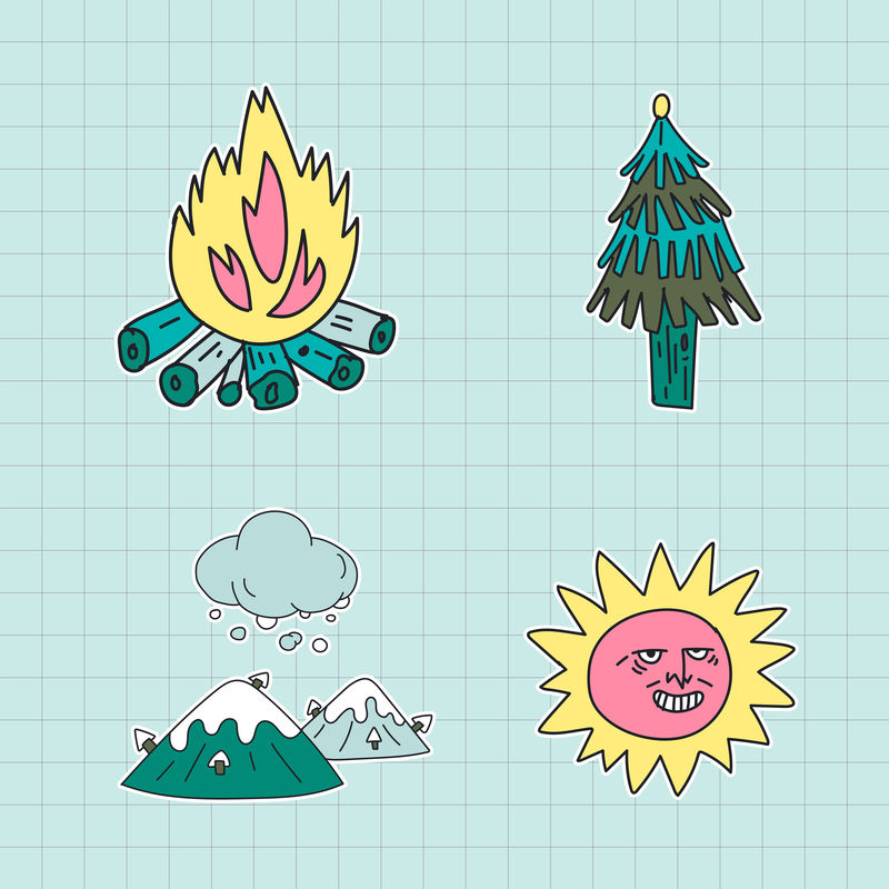 手绘冬季森林贴纸系列插图