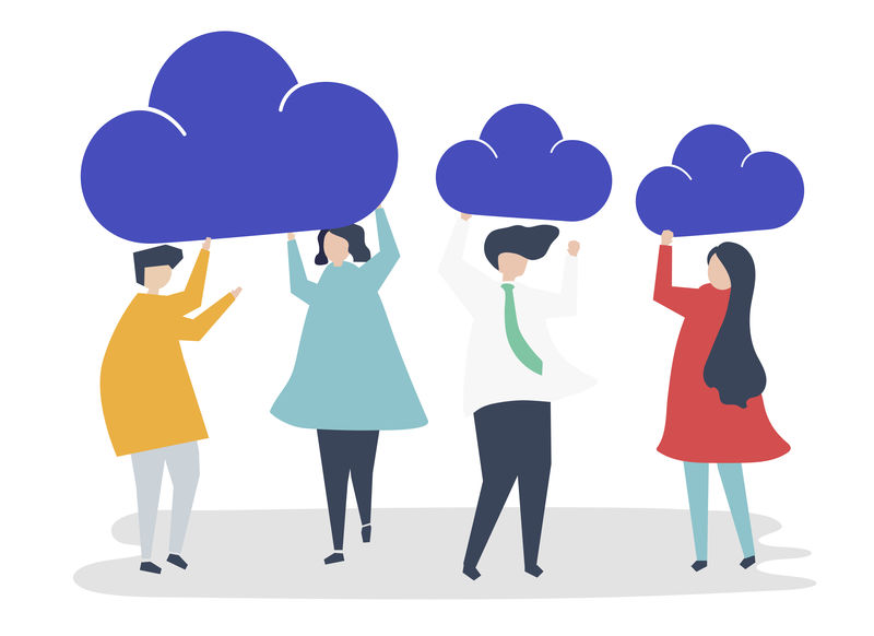 手持云图标的商务人士的角色