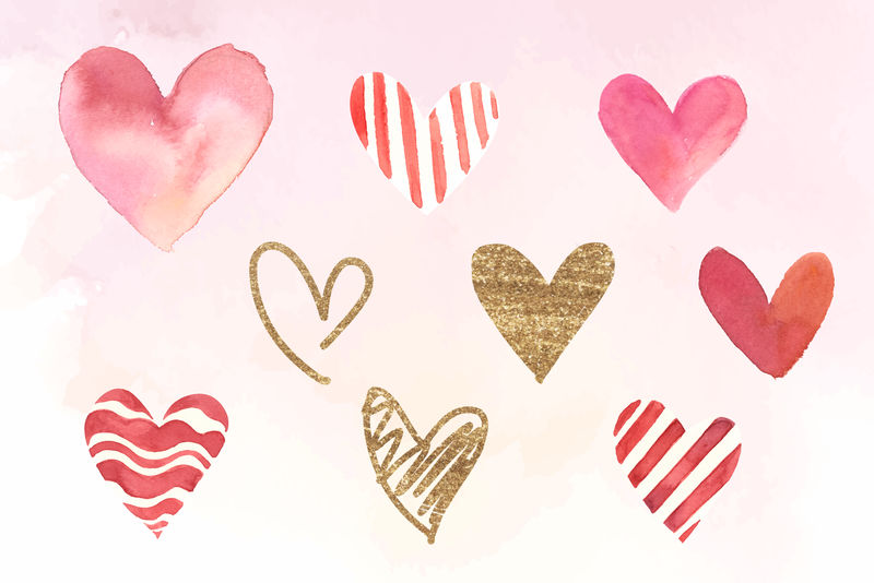 水彩心形贴纸收藏psd情人节版