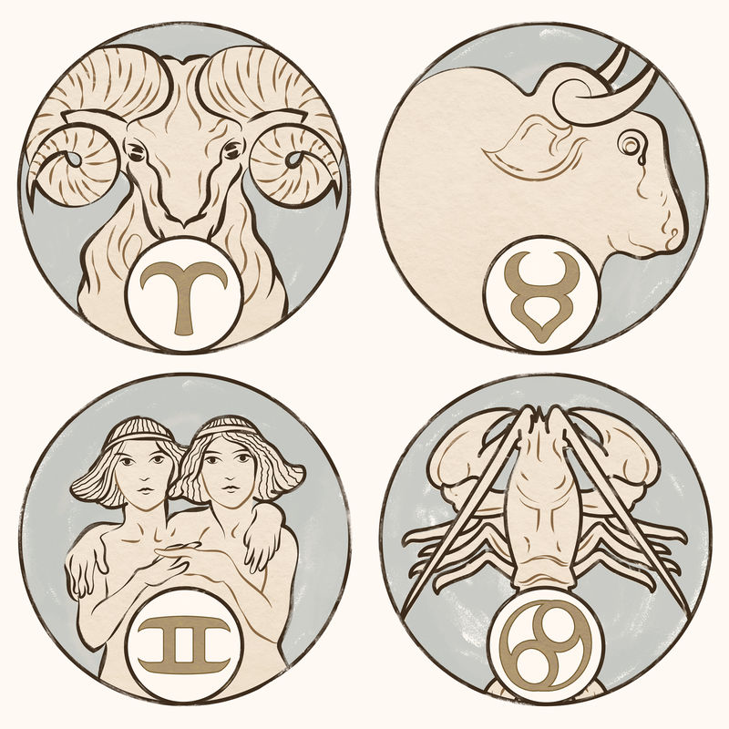 Art Nouveau AriesTaurusGemini and Cancer Zodiac Signs PSDremixed from the Artworks of \u003ca href=\u0022https:\/www