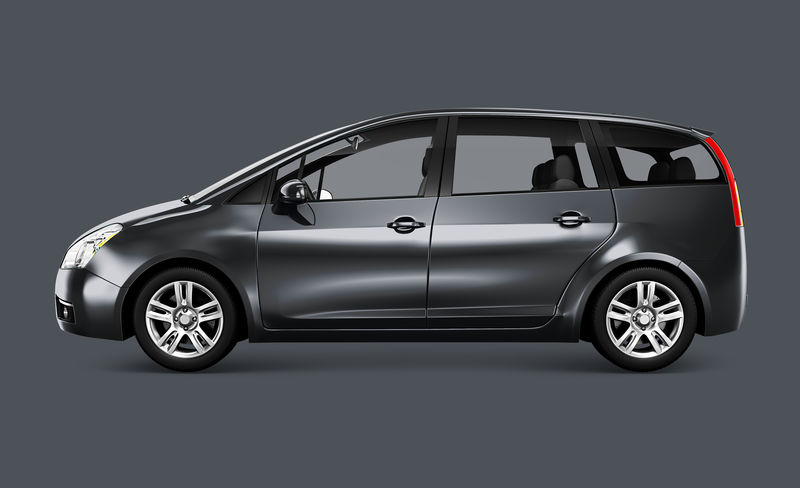 一辆灰色小型货车的三维侧视图