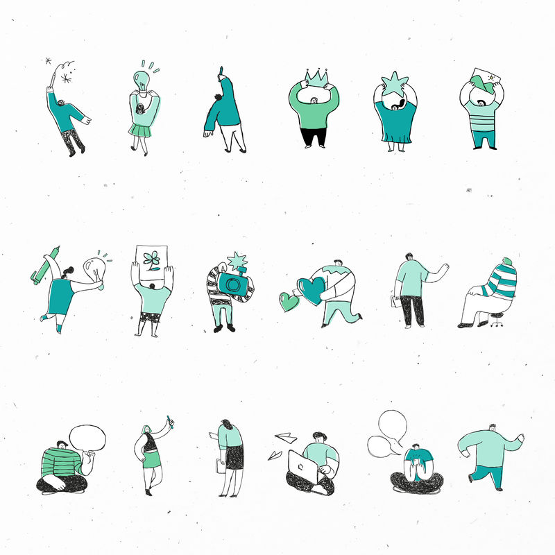 可爱的绿色商务psd卡通图标集