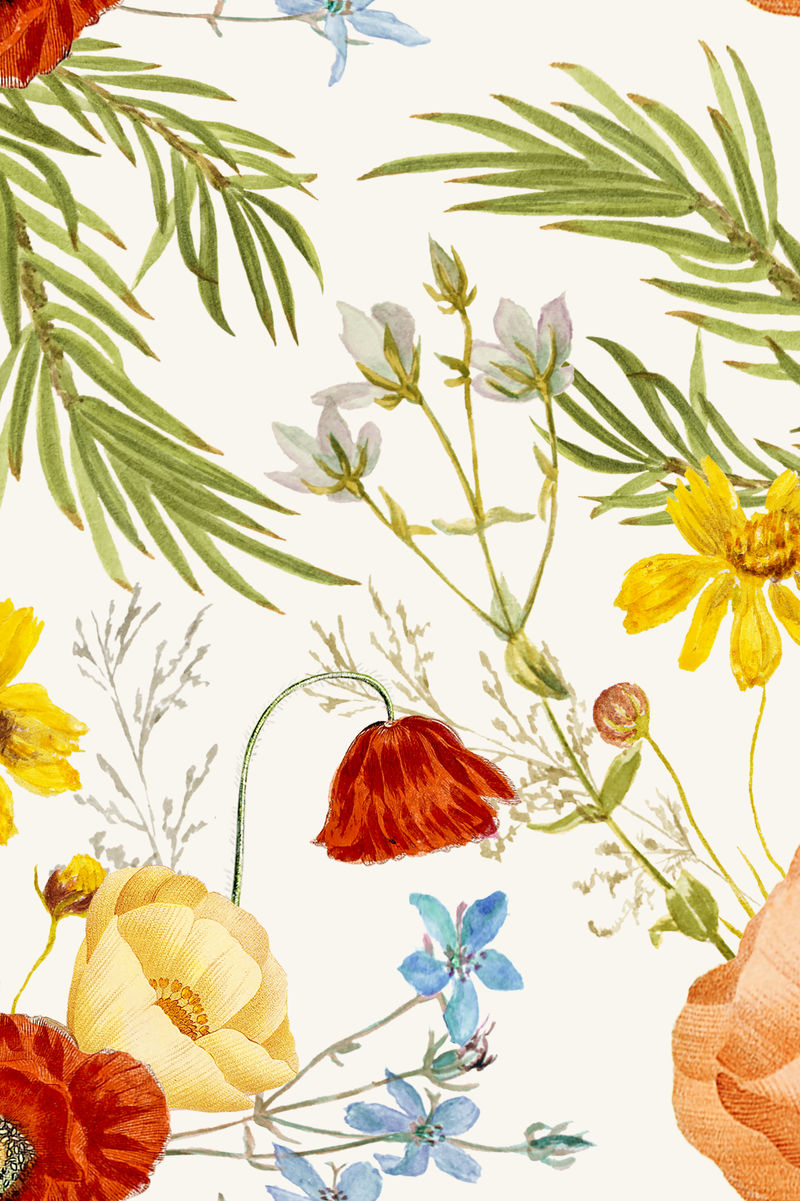 花卉图案背景插画从公共领域的艺术作品重新混合