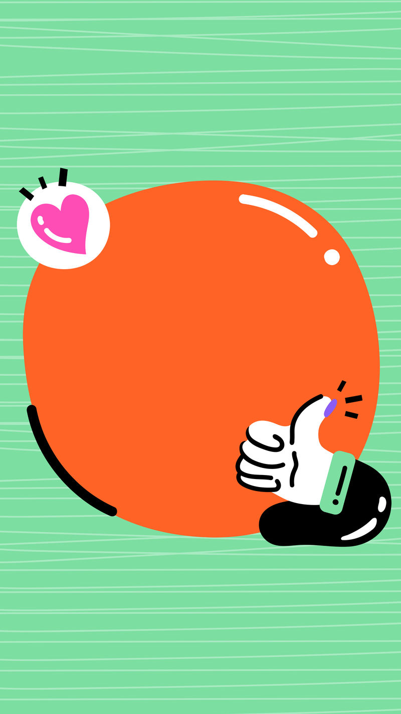 绿色手机壁纸psd与橙色框架和拇指向上图标