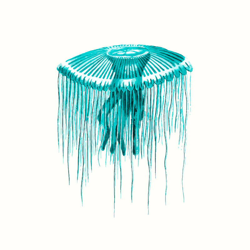 复古蓝色水母矢量插图从公共领域的艺术品混合