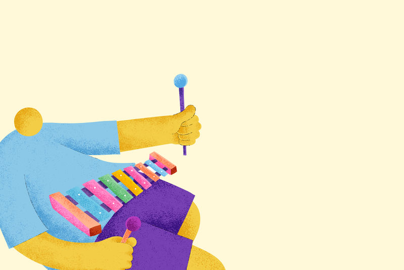 米色音乐背景与木琴音乐家平面图形