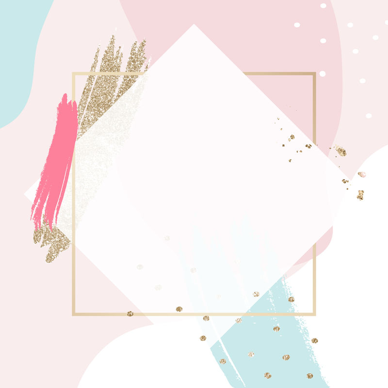 彩色孟菲斯图案背景向量上的方形金框