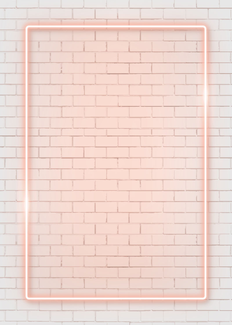 橙色砖墙矢量上的矩形橙色霓虹灯框架