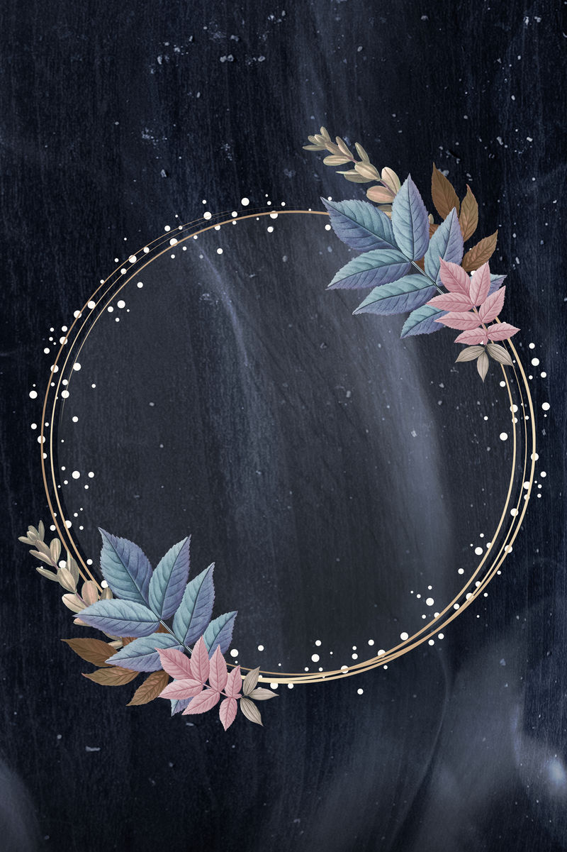 叶饰金圆框插画