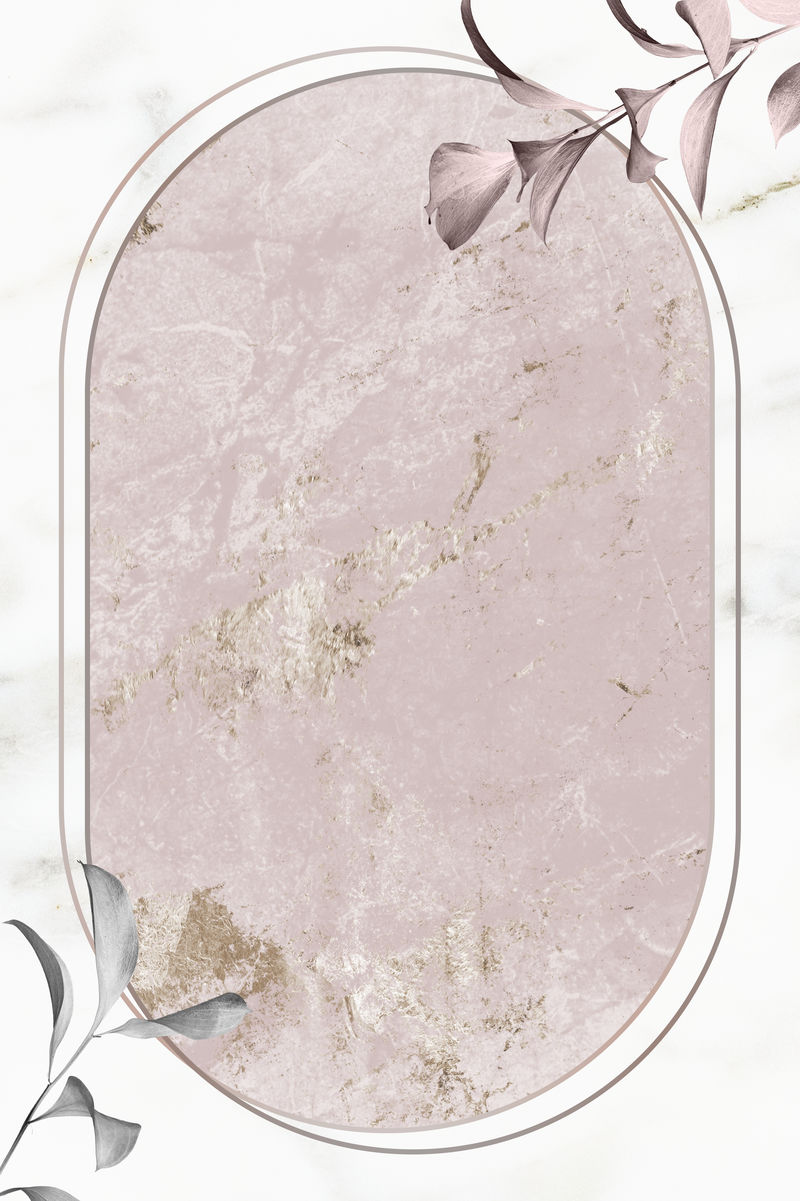 大理石纹理背景插画上有树叶图案的金色框架