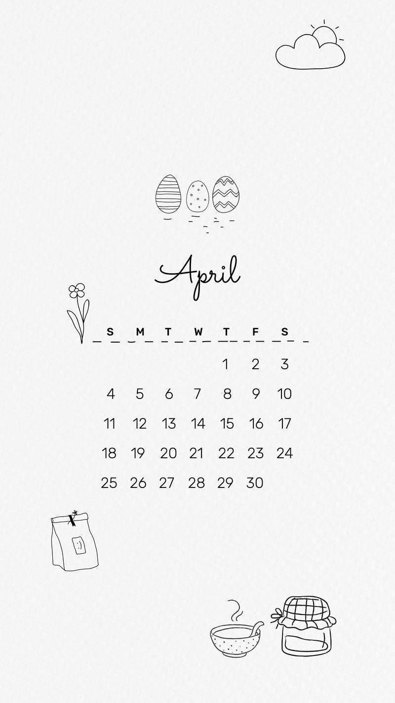 2021年4月手机壁纸矢量模板可爱涂鸦图