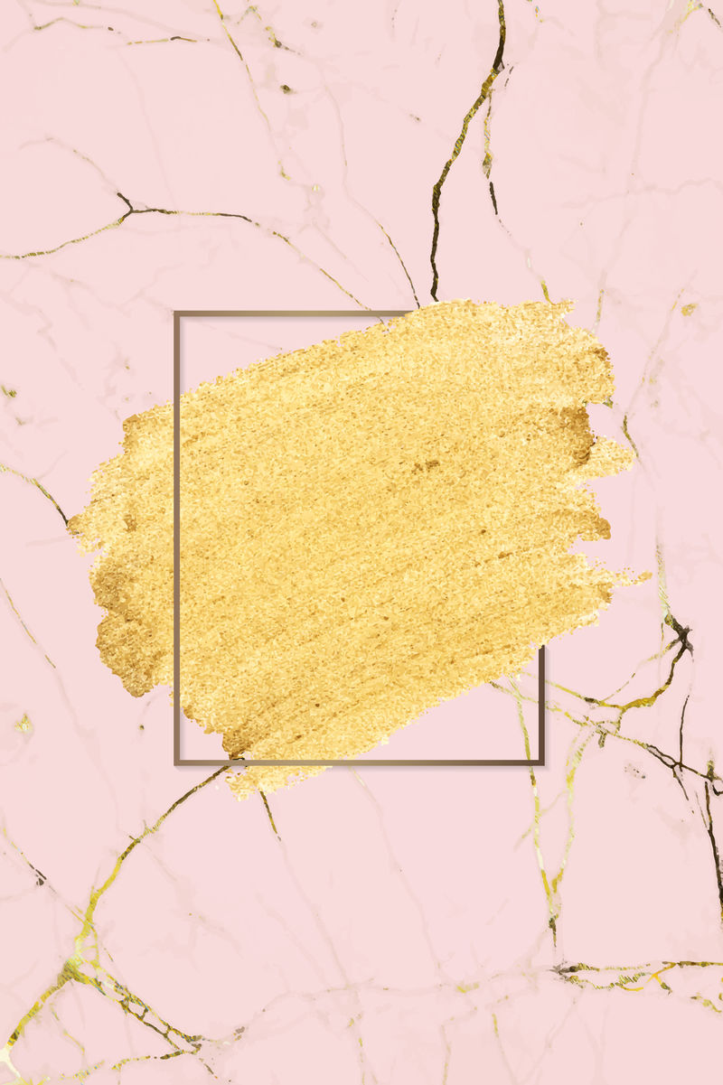 在粉色大理石背景向量上使用金色矩形框的金色颜料