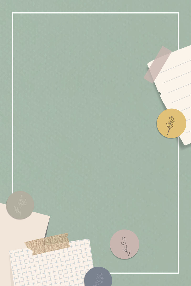 墙角装饰信纸套装绿色背景上有胶带