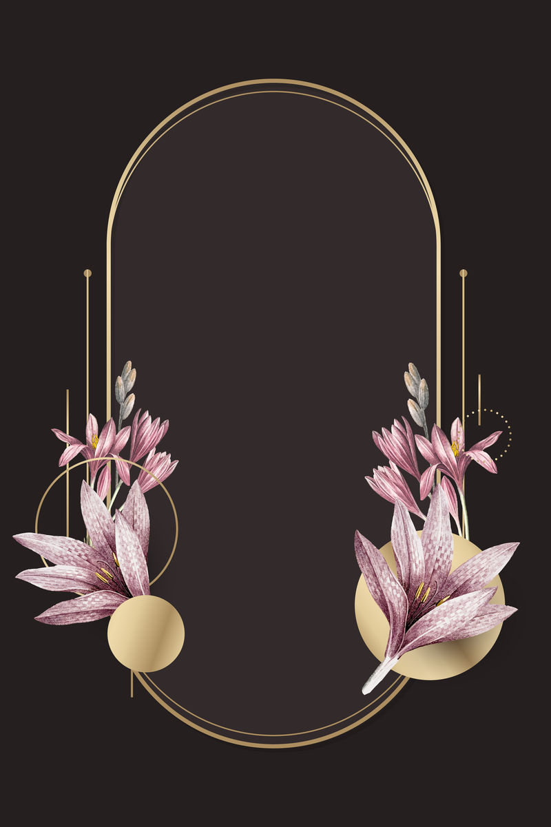 粉红色的石蒜花图案和金色的框架向量