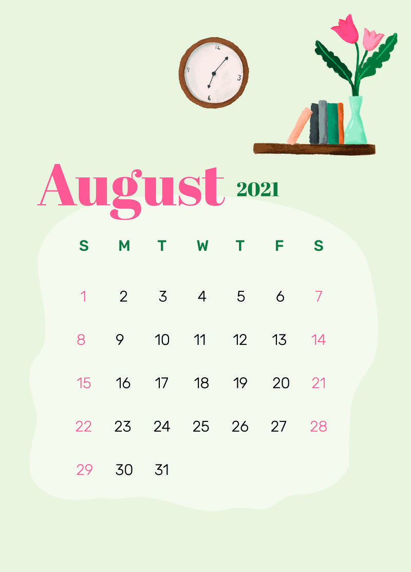 21年8月日历可打印模板psd手绘生活方式素材 高清图片 摄影照片 寻图免费打包下载