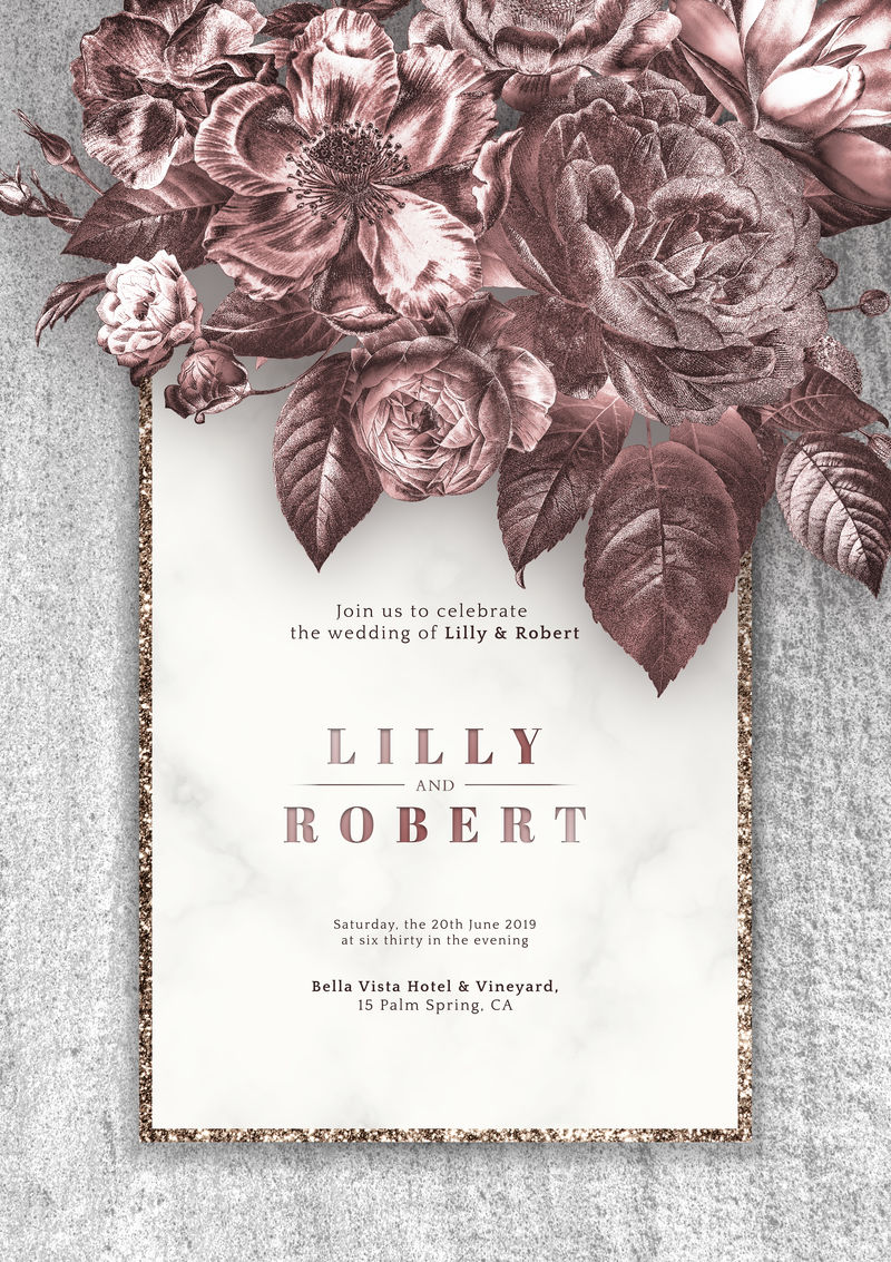 金属玫瑰主题婚礼请柬