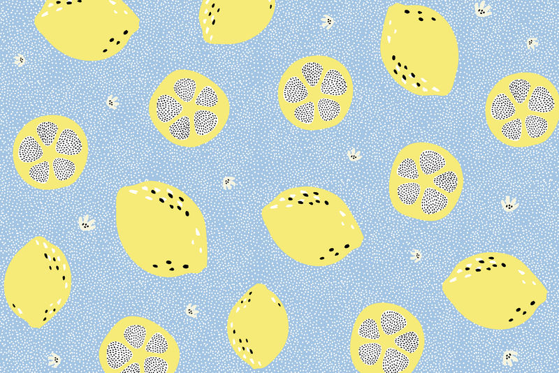 柠檬图案蓝色背景向量