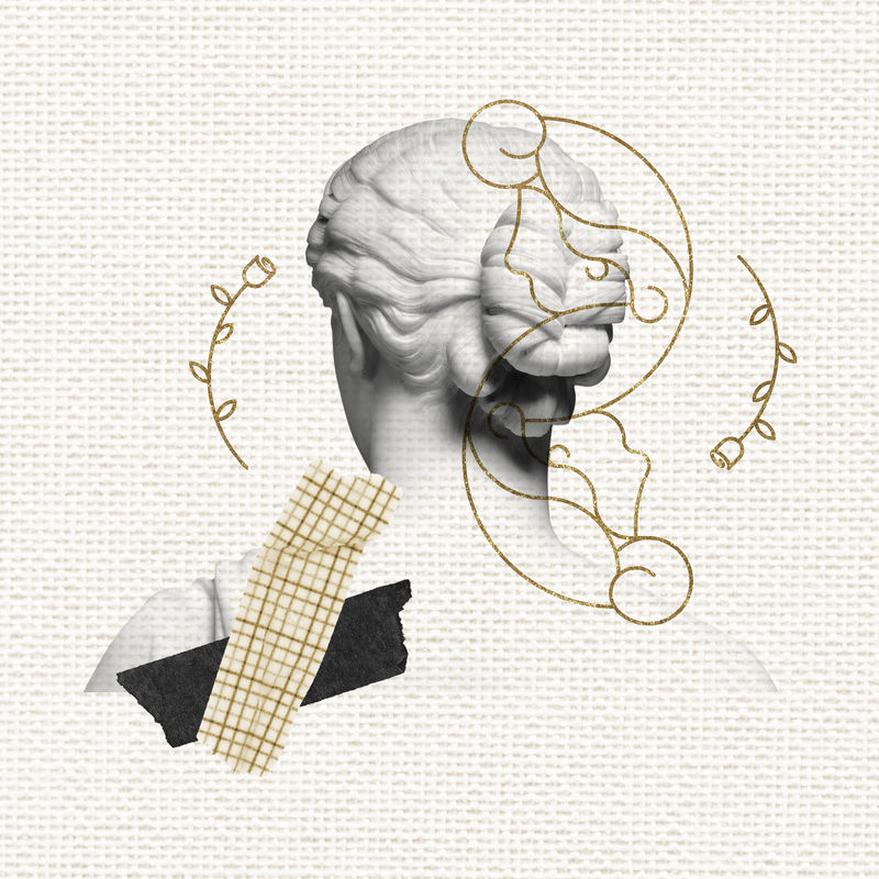 Psd混合媒体女性雕塑洗脸带