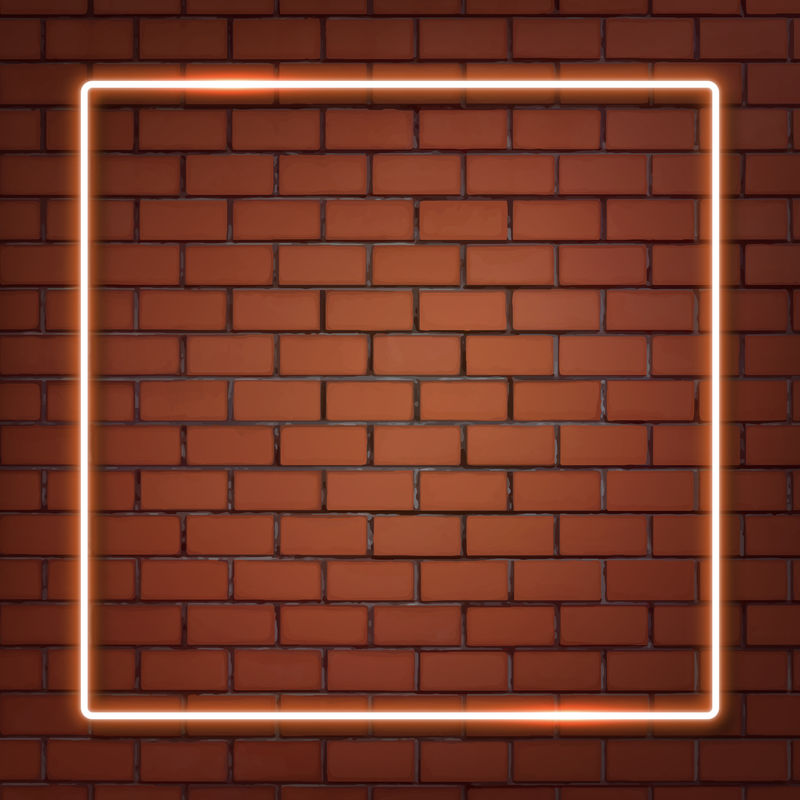 背景矢量上的方形橙色霓虹灯边框