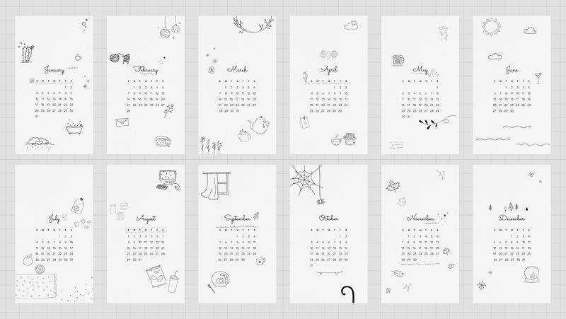 2021日历可打印模板psd集可爱涂鸦图