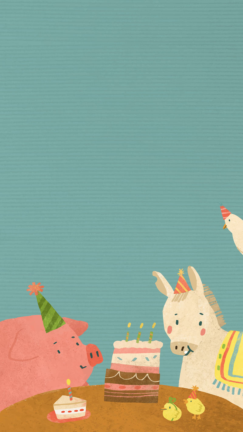 动物涂鸦生日手机壁纸矢量