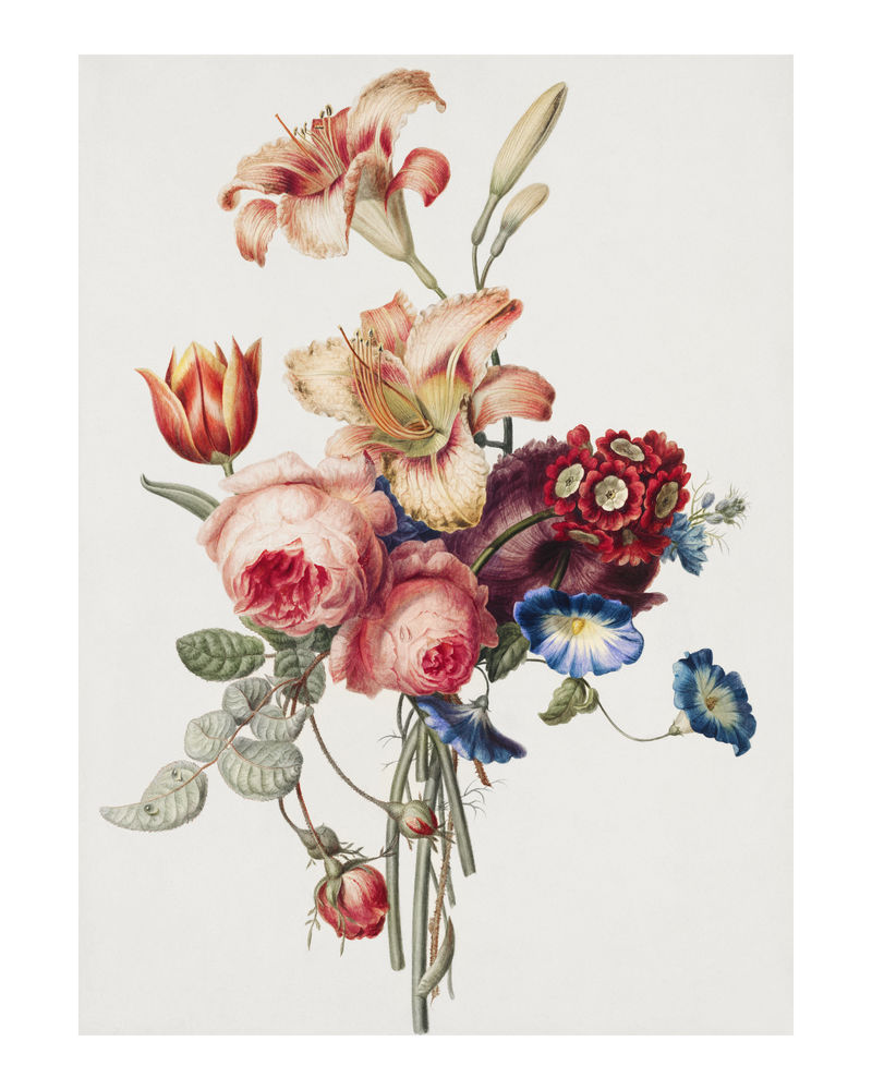 花束复古插画墙壁艺术印刷品和海报设计混搭原创艺术品