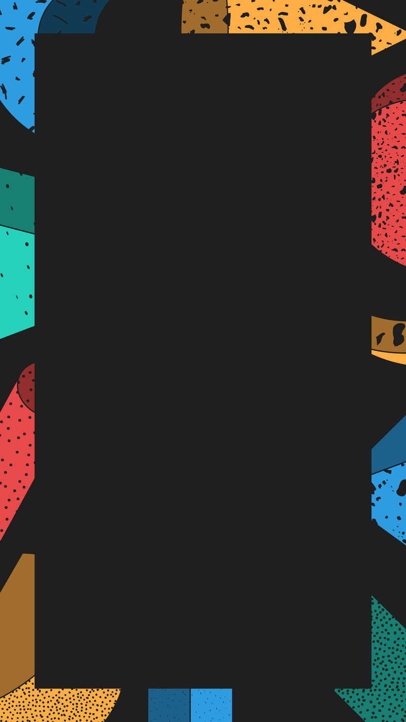 彩色孟菲斯图案框黑色背景手机壁纸矢量