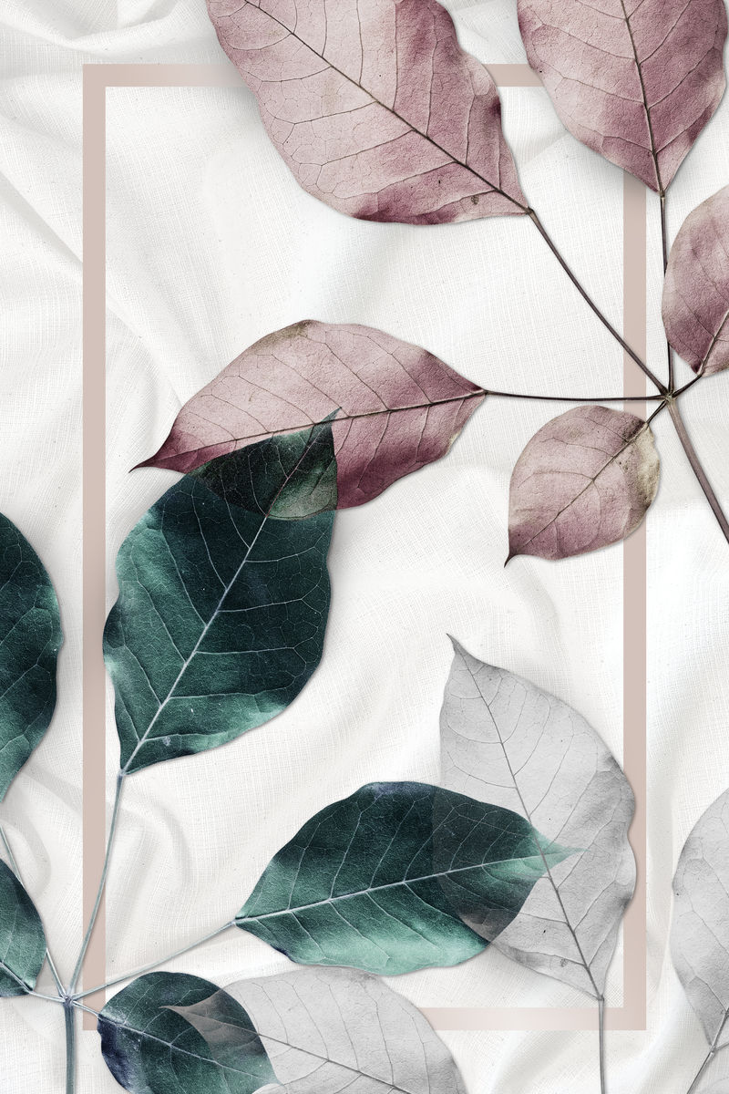 金属叶子图案背景插图上的矩形粉金框