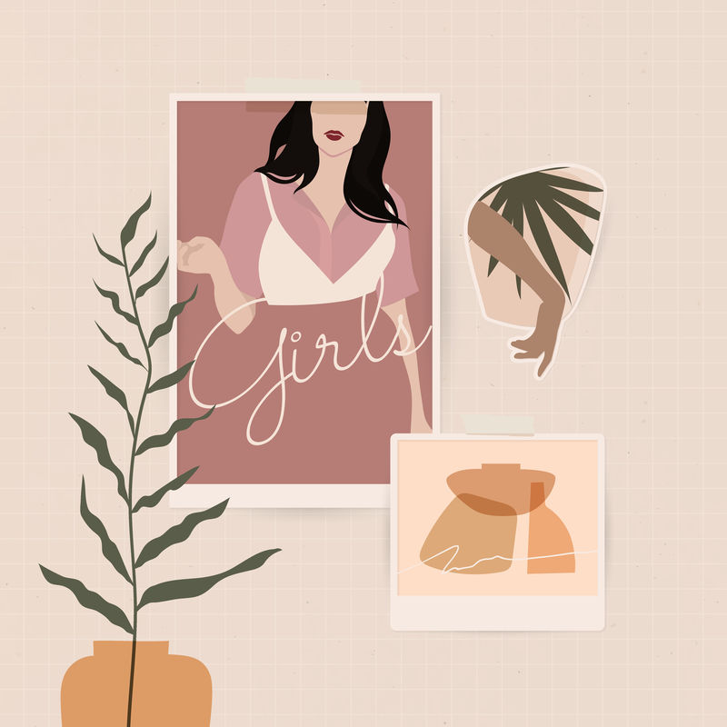 即时相框中的女人社会背景插图