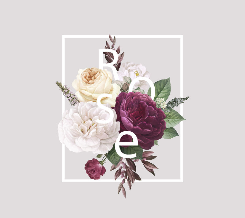 复古开花玫瑰设计元素载体