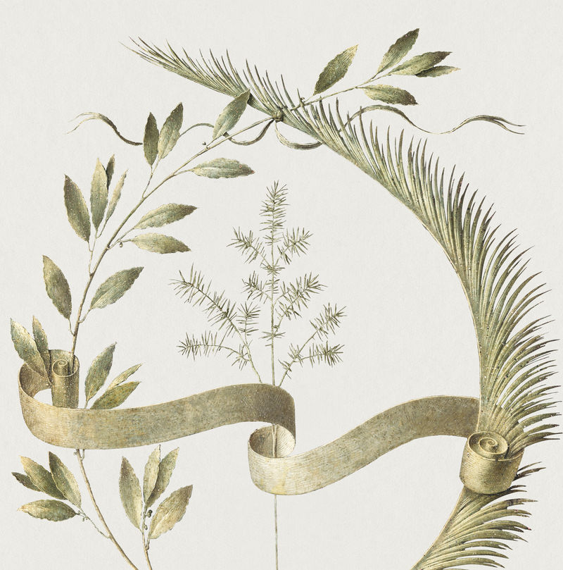 复古花环月桂插图从达芬奇的艺术作品混合