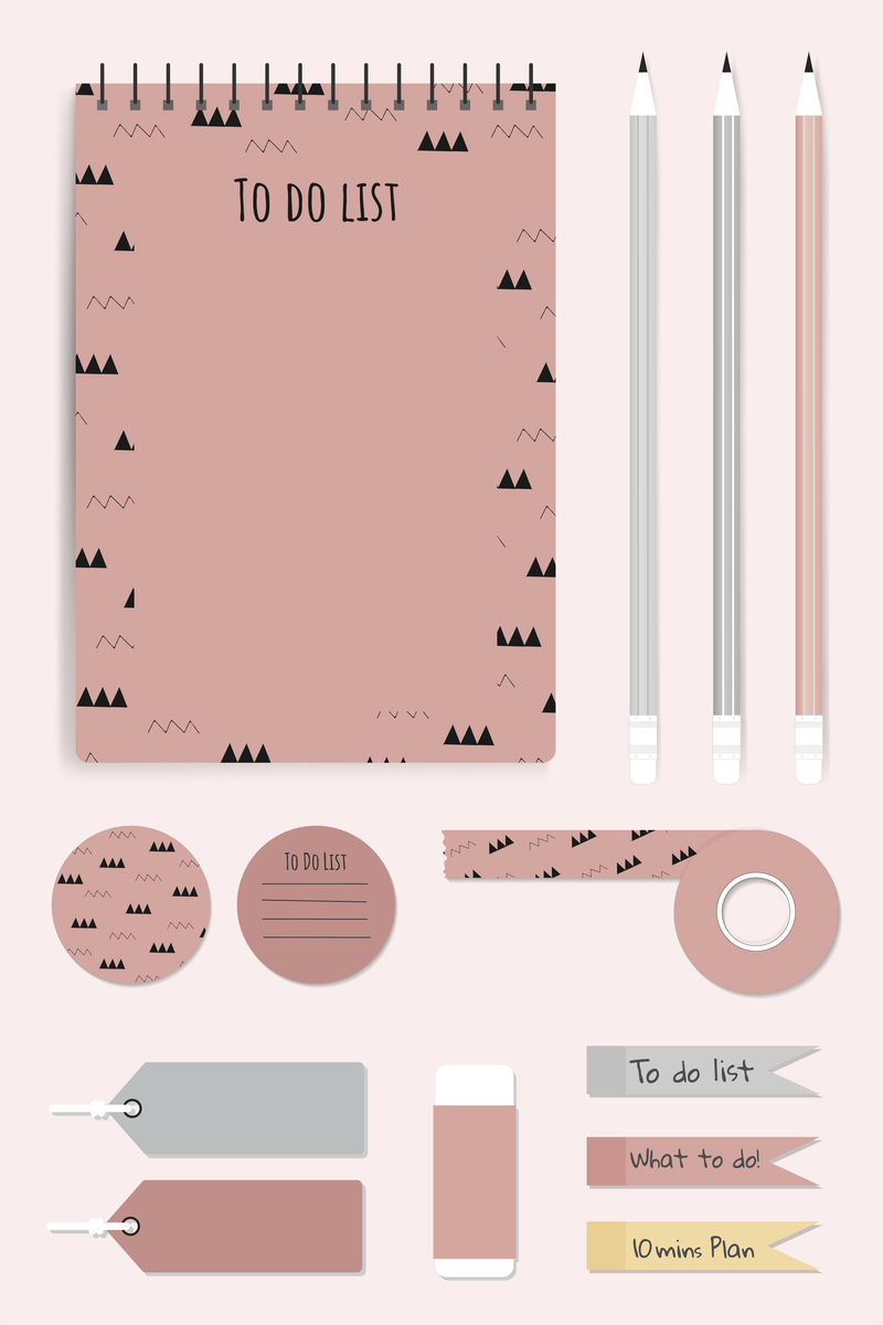 粉色文具规划器集向量