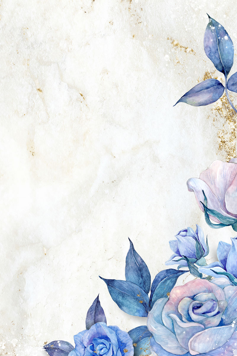 大理石纹理上的水彩蓝玫瑰边框
