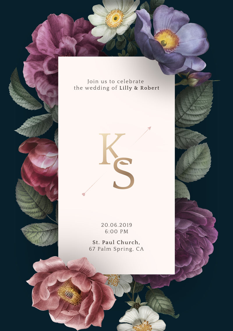 美丽玫瑰婚礼请柬模板