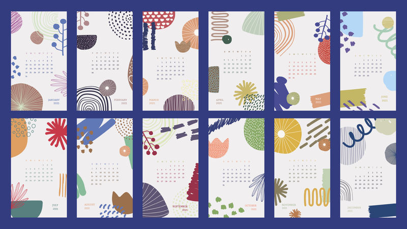 2021日历可打印模板psd集斯堪的纳维亚中世纪背景