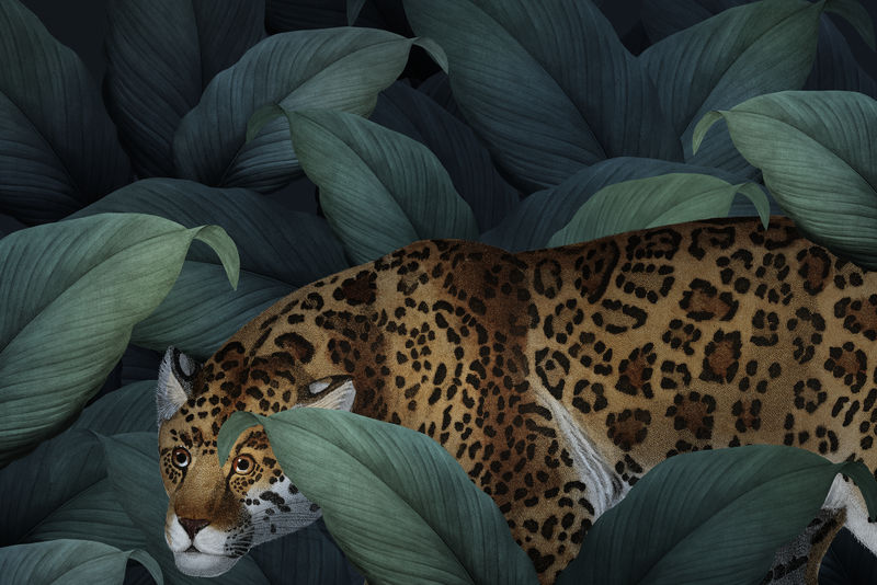 树叶背景插图上的猎豹