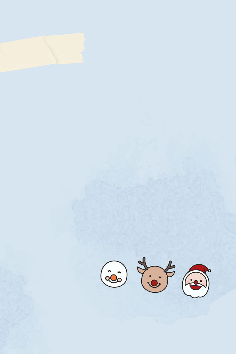 蓝色背景向量上的圣诞老人鲁道夫驯鹿和雪人表情符号