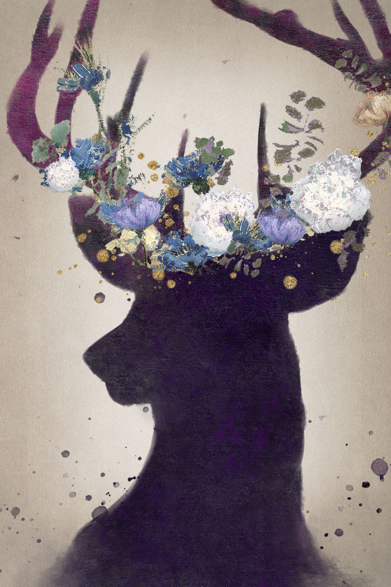 鹿头剪影画背景插图