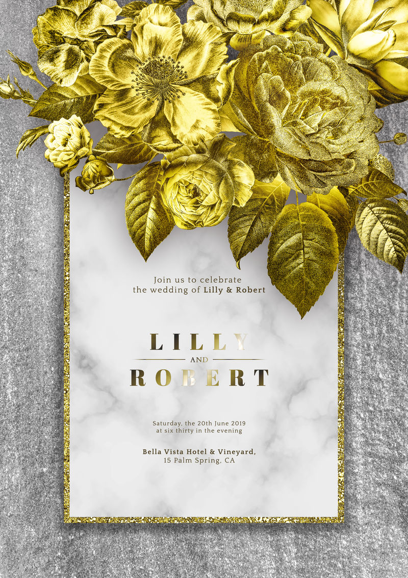 金属玫瑰主题婚礼请柬