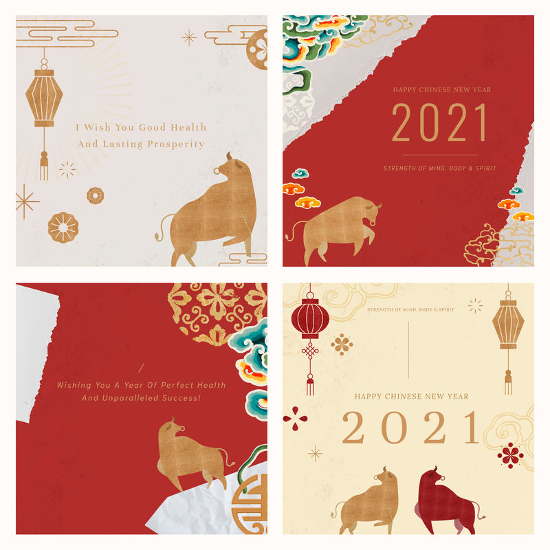 中国新年文件模板问候2021社交媒体贴子集