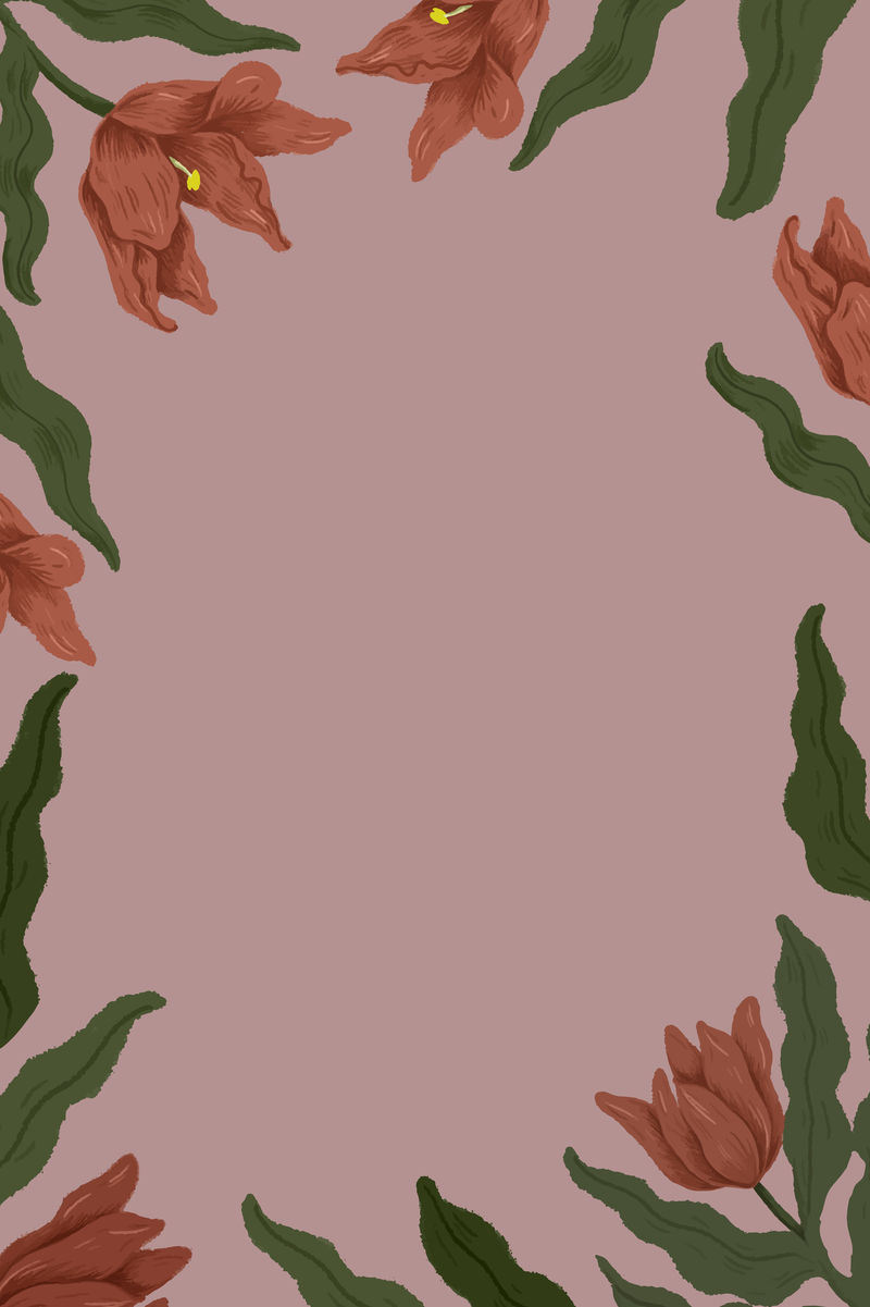 红色郁金香框架粉红色背景插图