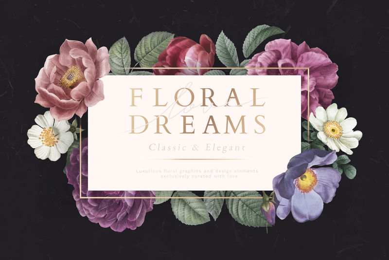 黑纸纹理背景向量上的花卉梦