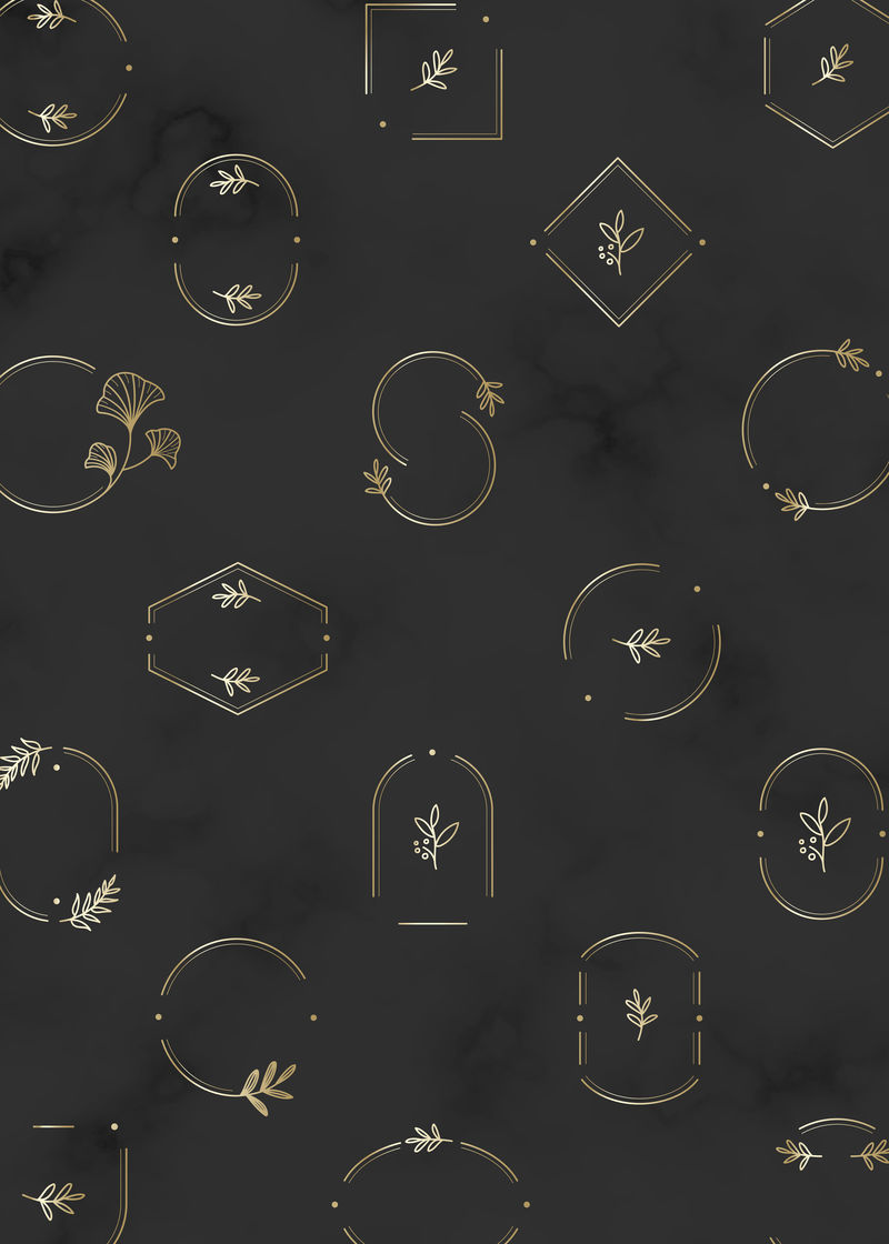 黑色背景向量上的花卉设计徽标集合